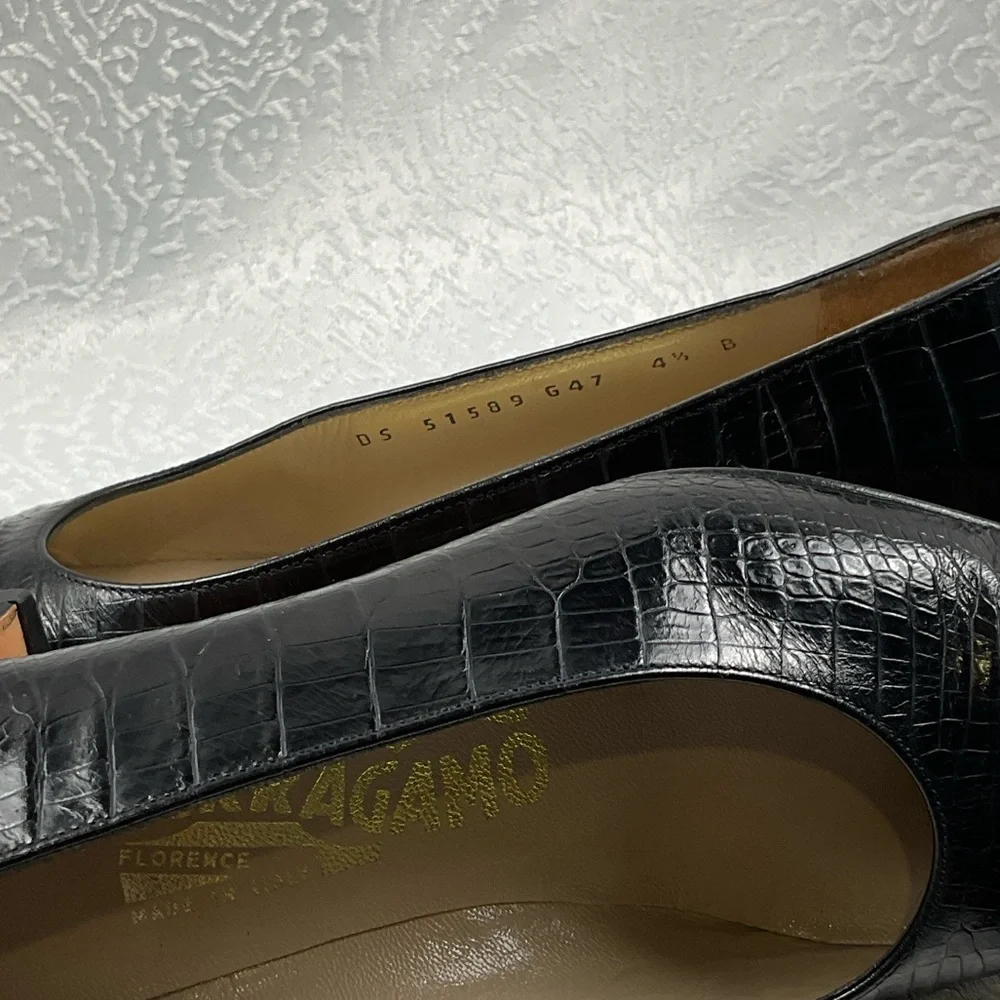 Salvatore Ferragamo Black‎ Croc-Embossed Heels